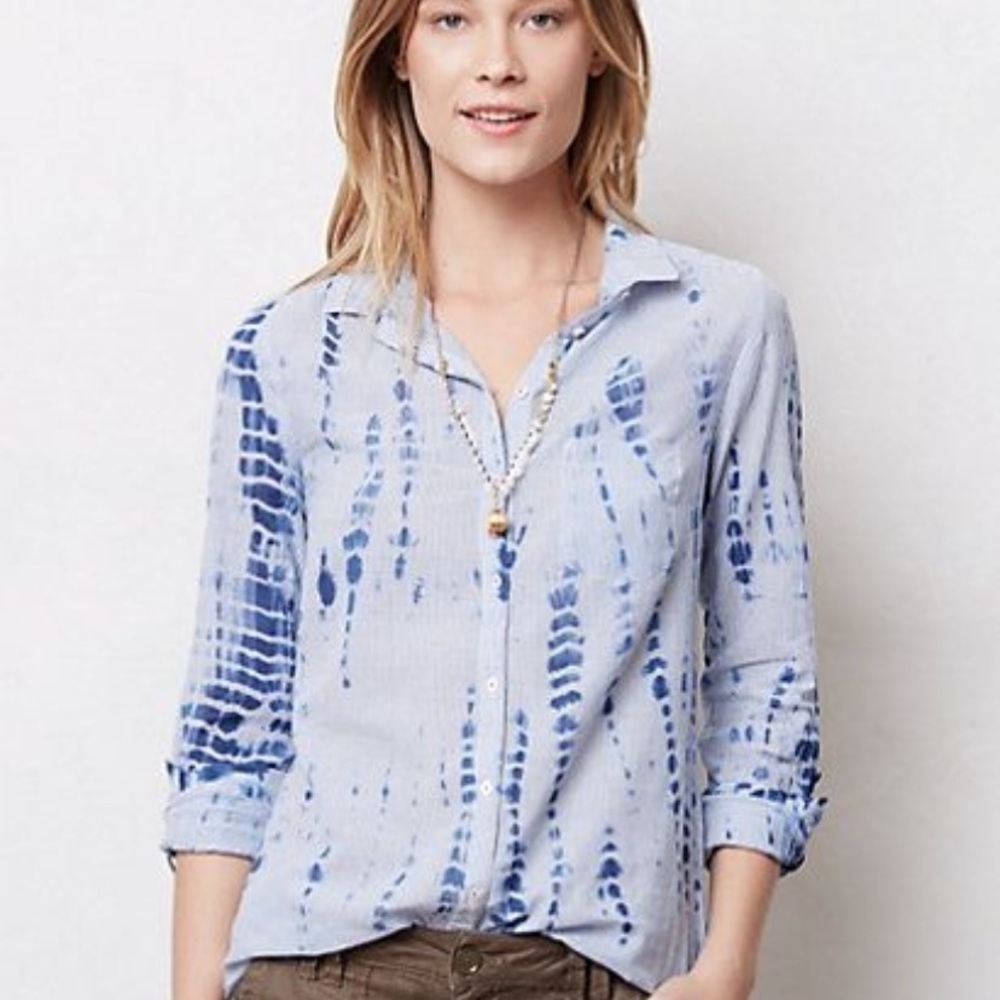 Anthropologie Hei Hei blue and white striped tie dyed Shibori tunic top